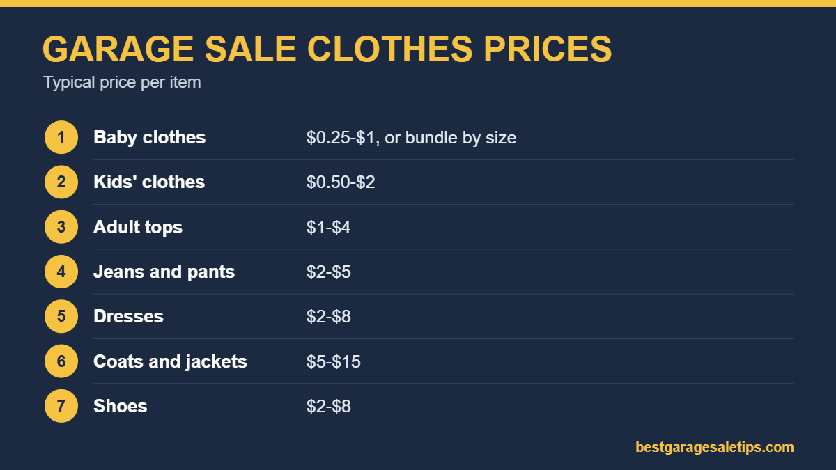 Garage sale clothes price chart
