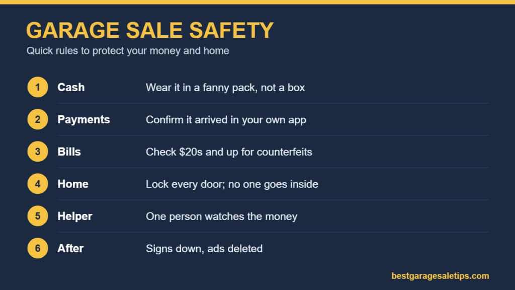 Garage sale safety rules for cash, payments, your home and your family