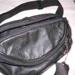 Black leather fanny pack for holding cash