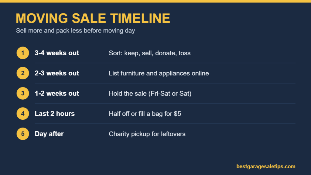 Moving sale timeline from 4 weeks before the move to the day after the sale